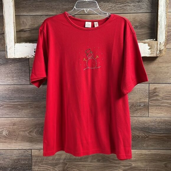 Wish For Joy Ladies Rhinestone Snowman Top, Size 16-18W, Red, Plus Size - Picture 2 of 5